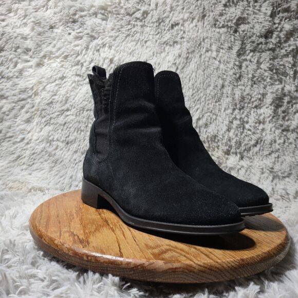 Andre Assous Odalys Womens Size 39M Black Suede Fur Lined Pull On Short Boots - Picture 1 of 12